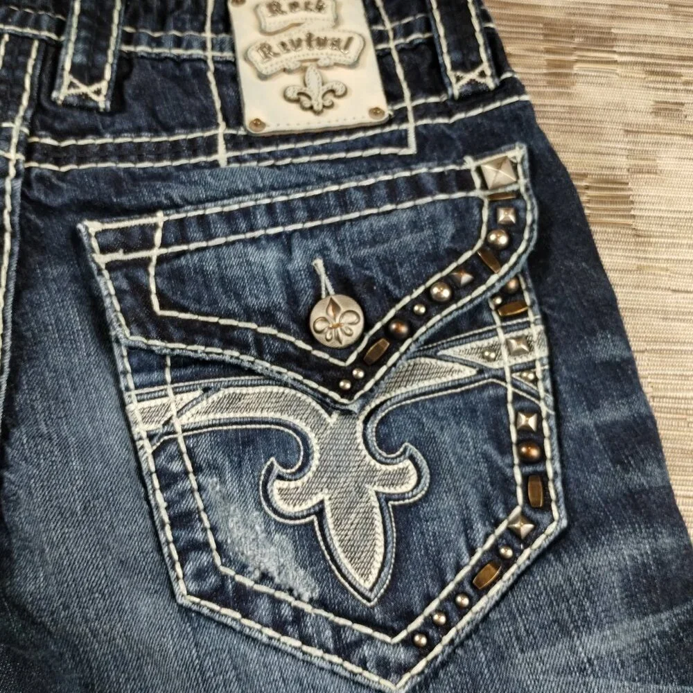 Rock Revival Jax Studded Boot Jeans Size 30 - Picture 5 of 16